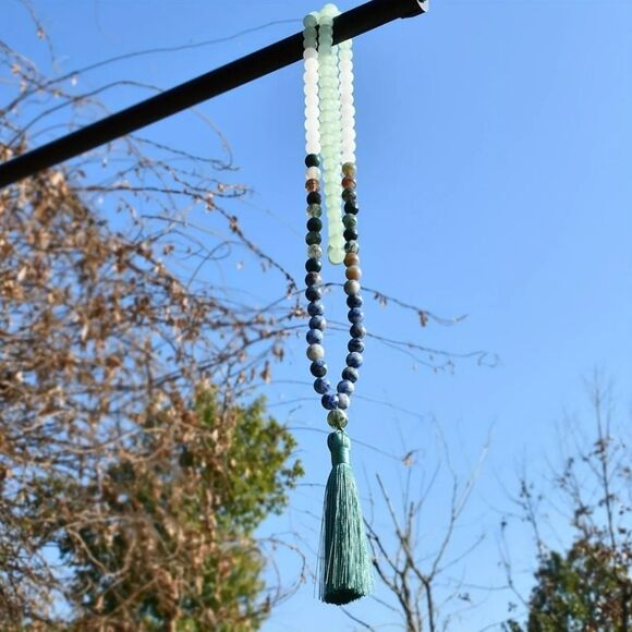 New! Blue Beaded Mala Necklace With Tassel - Picture 6 of 9